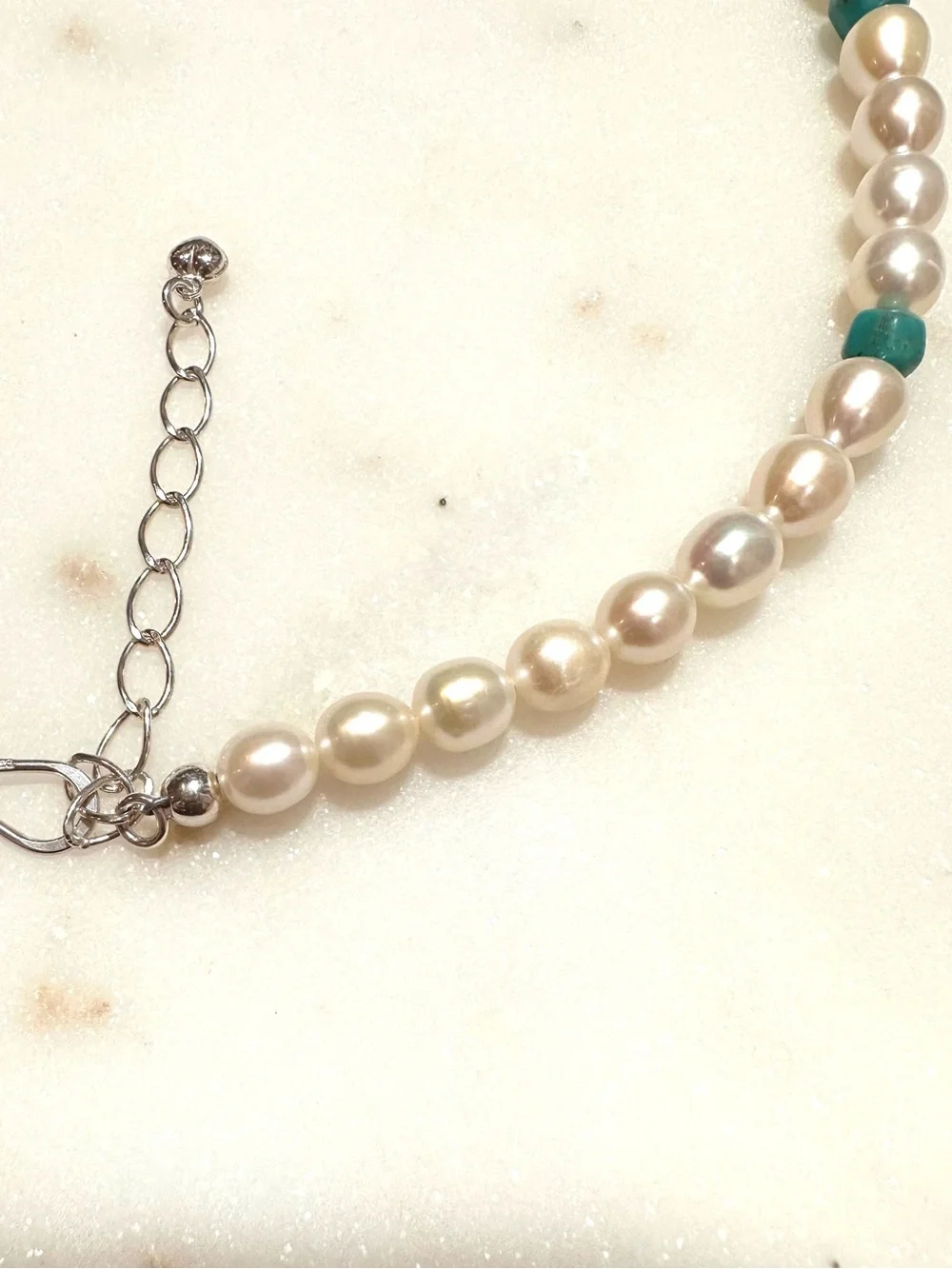 Jay King Off White Baroque Freshwater Pearl with Turquoise Beads Sterling Silver